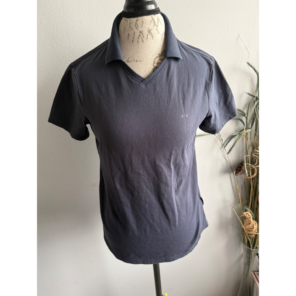 Armani Exchange AX Short Sleeve V‎ Neck Polo Shirt blue Size Medium